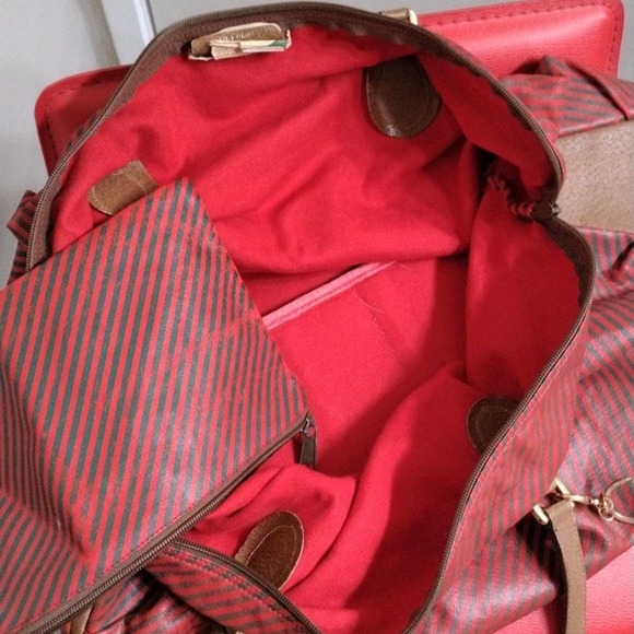 Rare Gucci Tote XL Shoulder Bag Brown Red Striped Vintage Limited Edition Glam - Picture 10 of 15